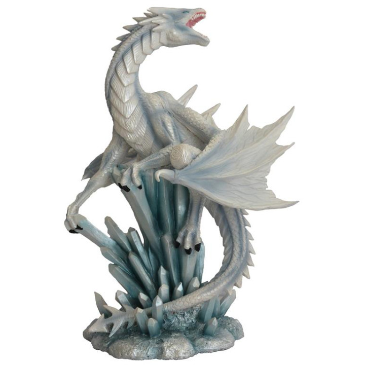 Dragon blanc sur cristaux