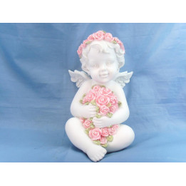 Sujet ange avec fleur ros