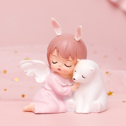 Sujet ange rose avec ours