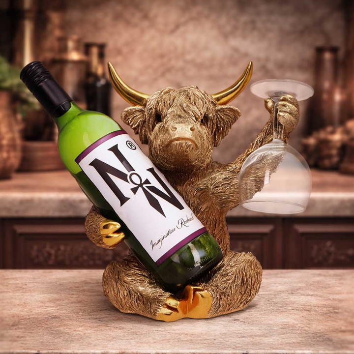 Gold Highland Cow Wine Bo