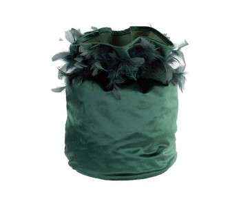 SACCO VELLUTO VERDE CON PIUME