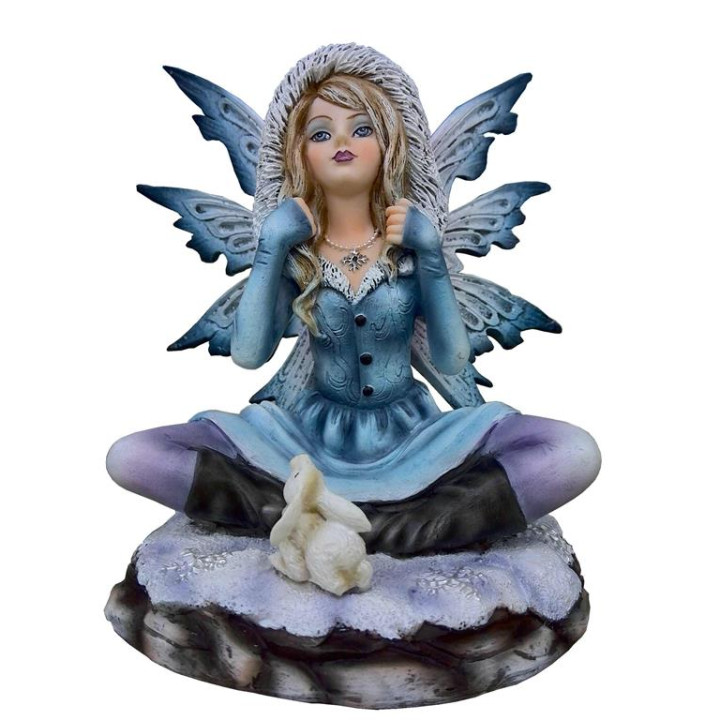 Sujet fée bleu assise ave